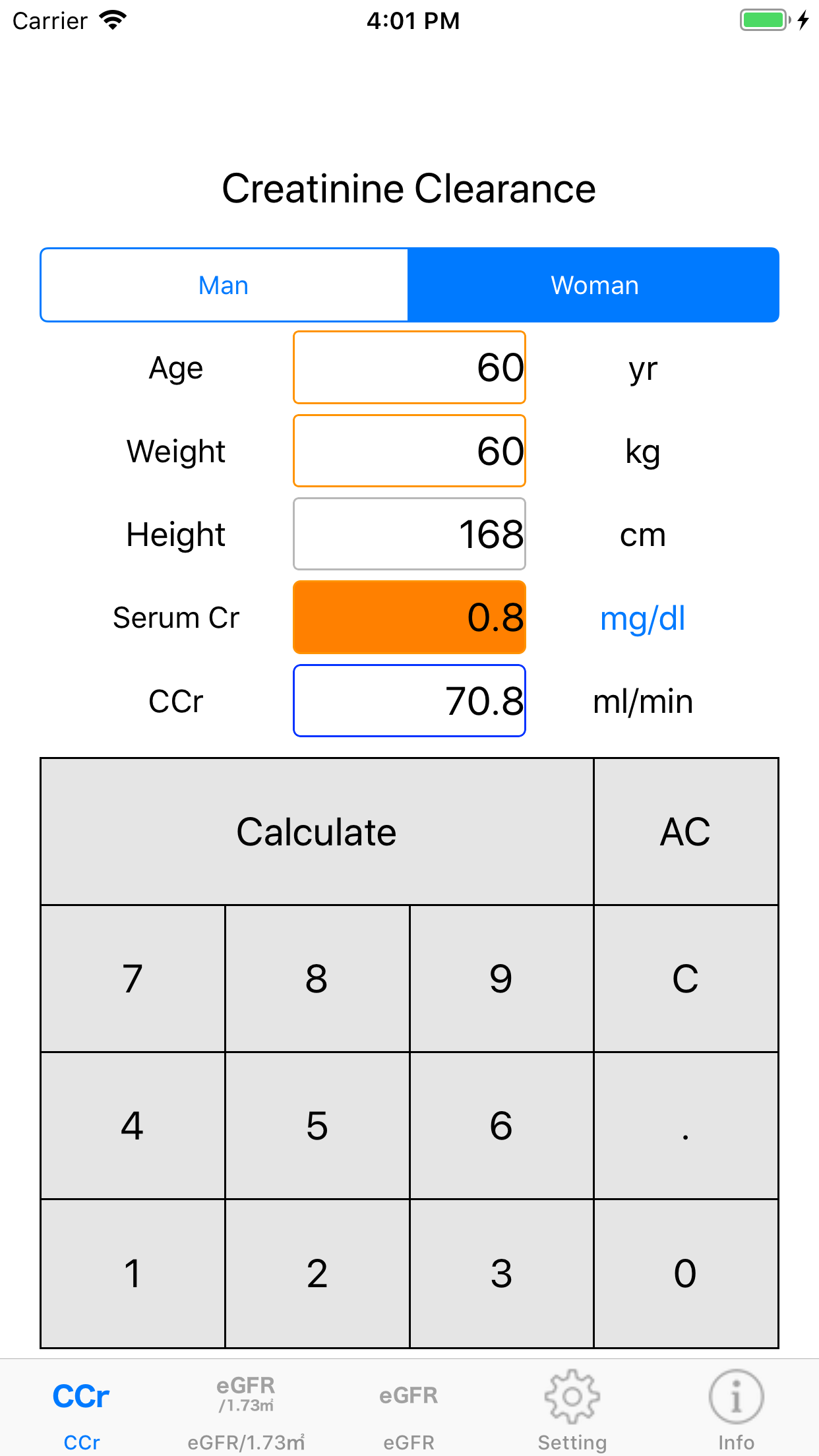 CreatinineClearanceCalculator