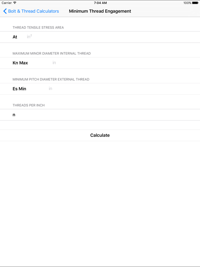 Bolt and Thread Calculators