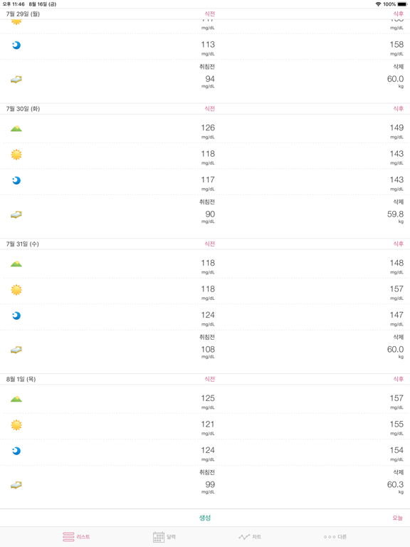 간단한 혈당치 노트 iPad screenshot 1