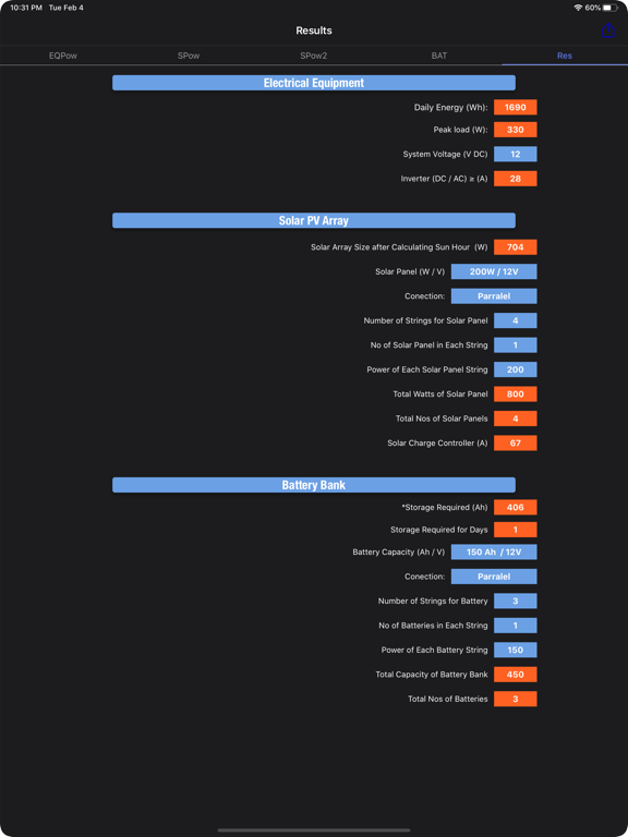 PV Calculator - off grid iPad screenshot 8 - Utilities app