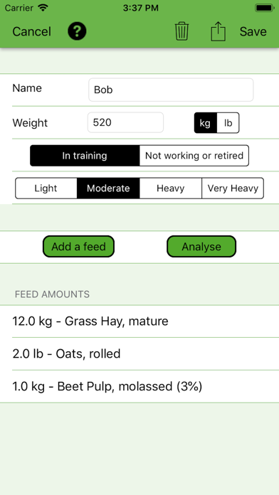 Equine Nutrition Calculator Screenshot