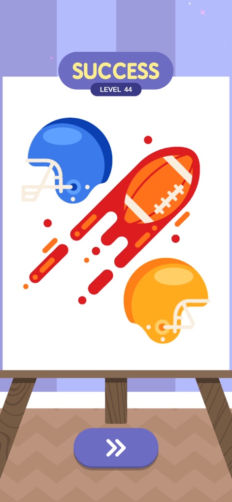Stencil Art - Spray Masters - This tool allows users to craft dynamic sports scenes, featuring elements like a football and protective helmets, with a "LEVEL 44" success indicator.