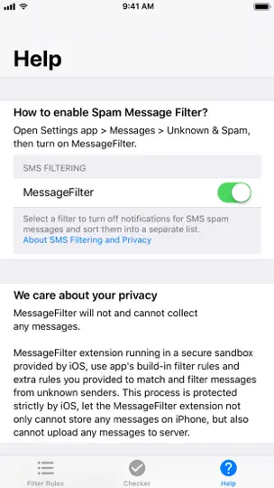 Capture d'écran de MessageFilter Pro sur iPhone 4