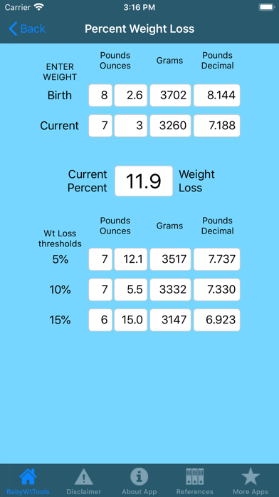 Baby Weight Tools Screenshot