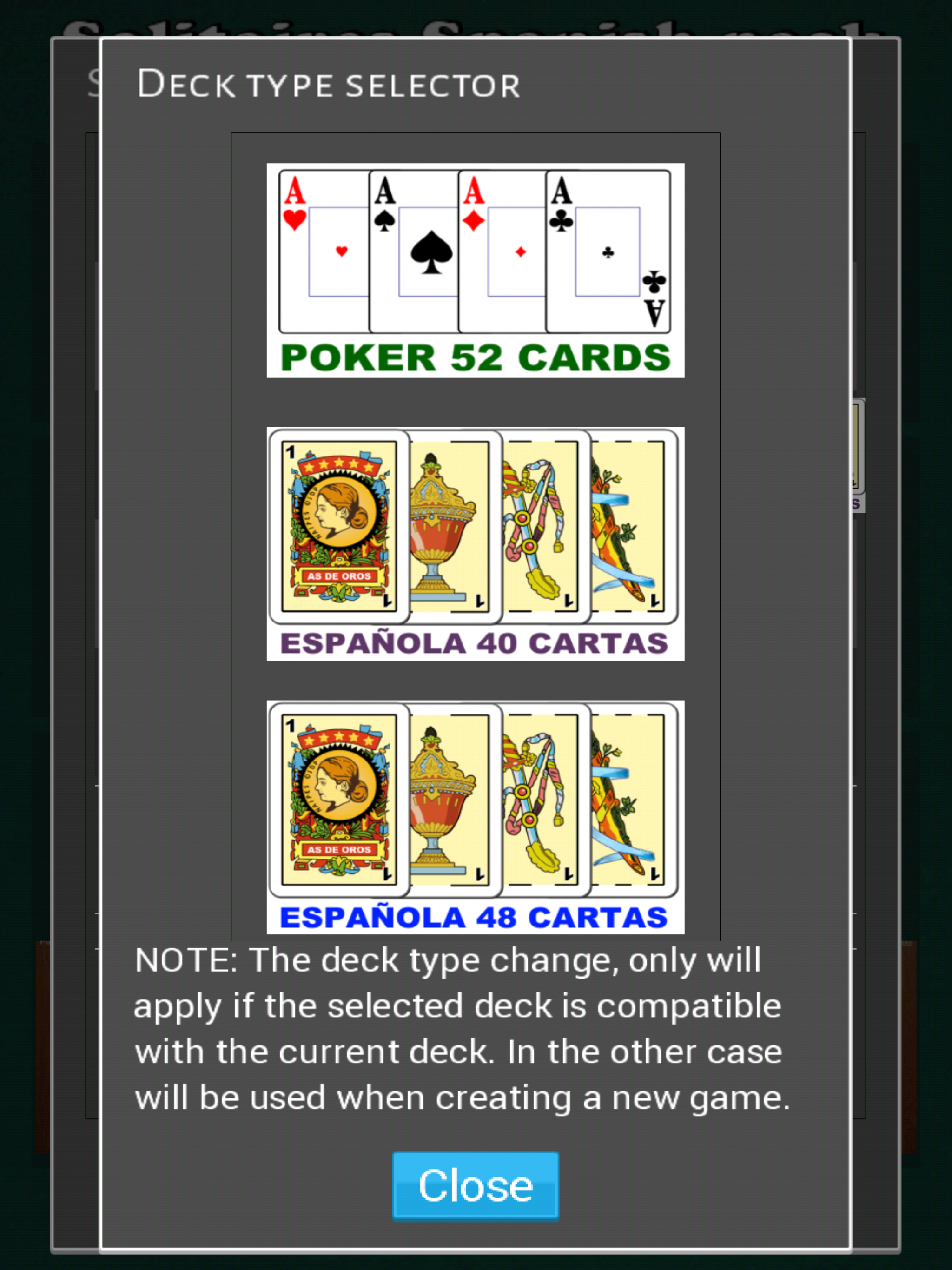 Solitaire pack (Spanish cards)