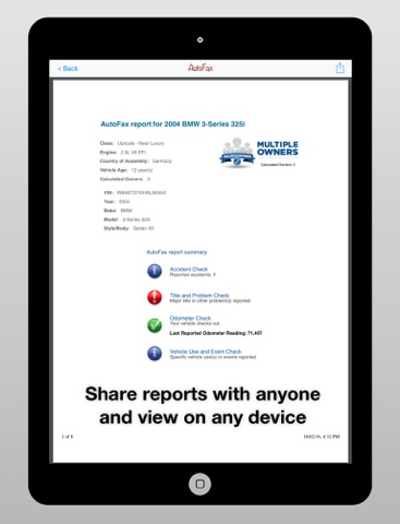 AutoFax vehicle history report - náhled