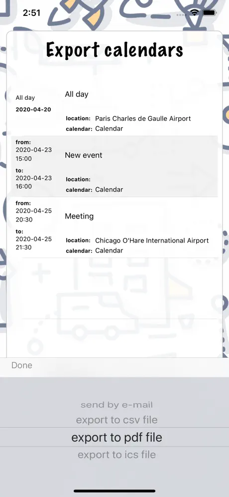Export calendars