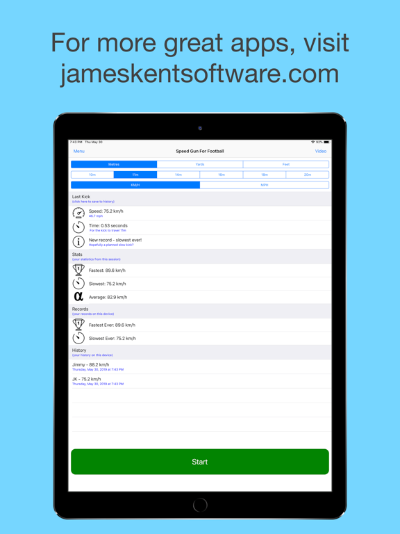 Speed Gun For Football iPad screenshot 5 - Sports app