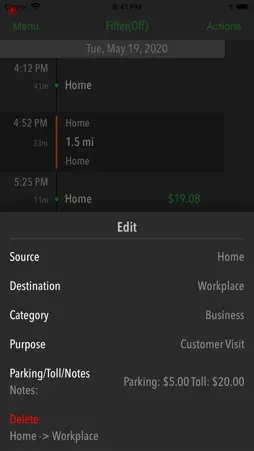 GPSPlus: Work, Miletracker log screenshot 2
