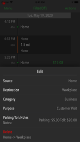 GPSPlus: Work, Miletracker log screenshot