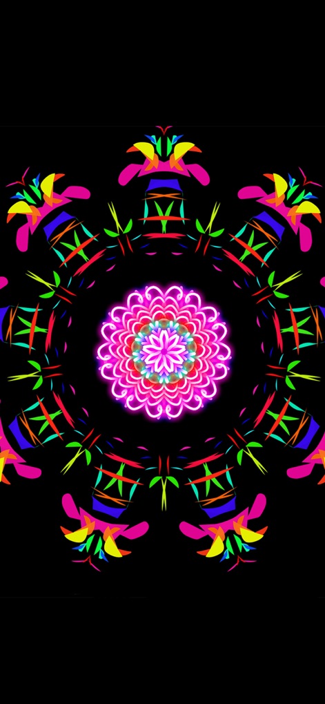 Kaleidoscope Drawing Pad - Explore the diverse kaleidoscope modes that generate striking geometric designs, showcasing the app's ability to produce complex patterns with vibrant hues.
