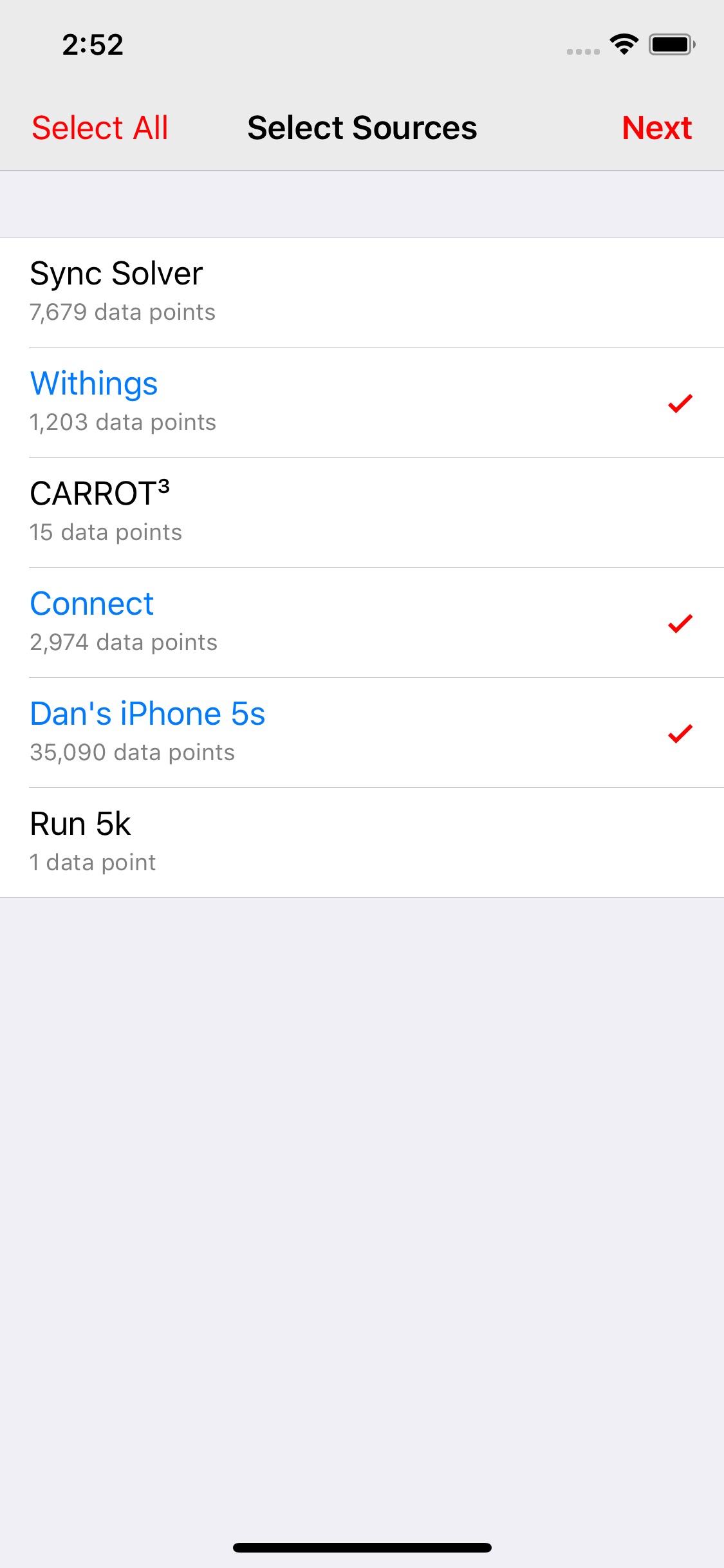 Screenshot do app Health Data Importer