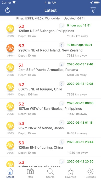 Earthquakes  - Latest & Alert