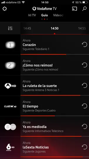 Captura de pantalla de Vodafone TV en iPhone 6
