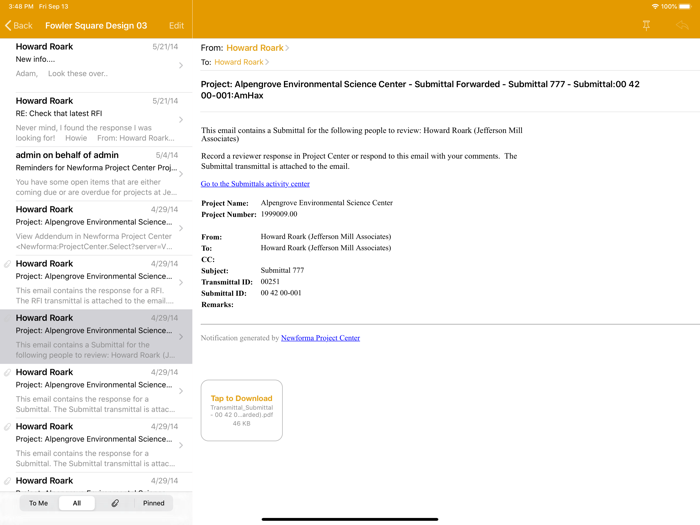 Newforma Project Email