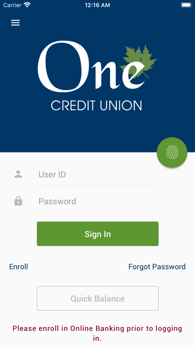 One Credit Union Screenshot