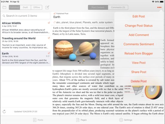 BlogTouch for Blogger iPad app afbeelding 2