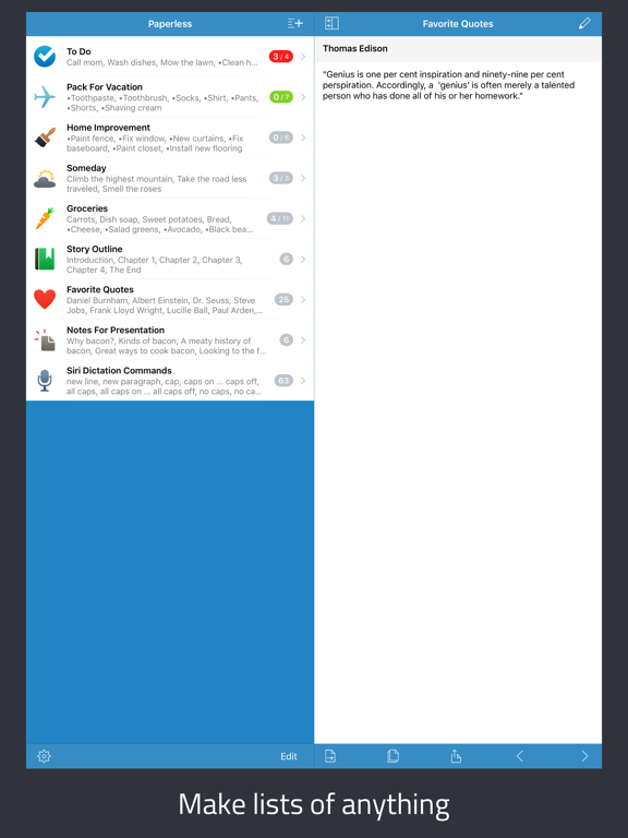 Screenshot #1 for Paperless: Lists + Checklists