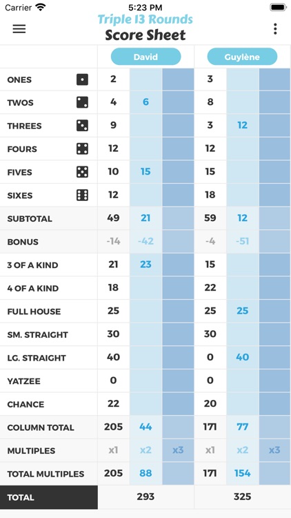 Triple 13 Rounds Score Sheet