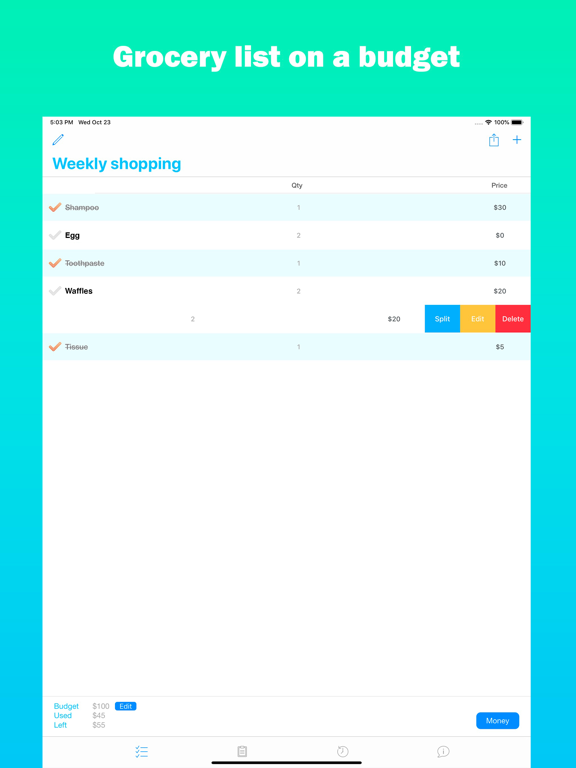 Basic grocery list + price