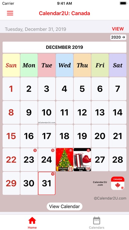 Canada Calendar 2020