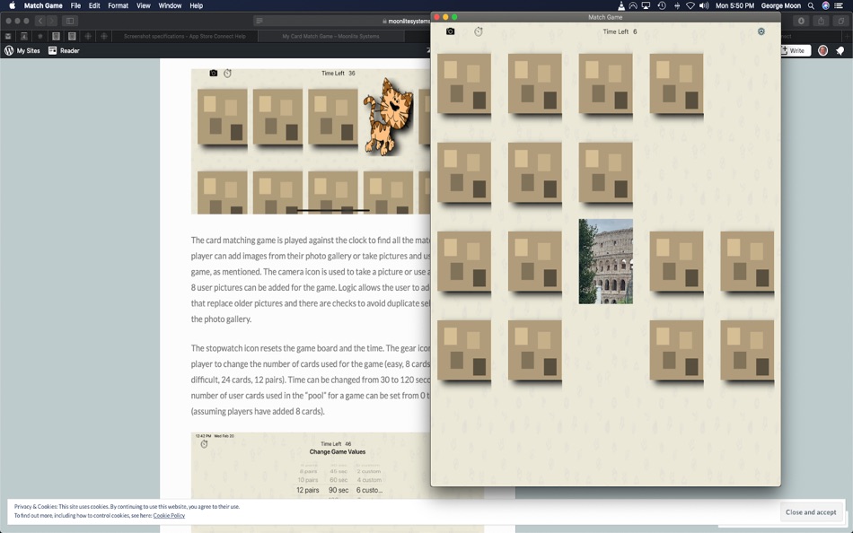 #5. Match Game allowing User Cards (macOS) By: George Moon