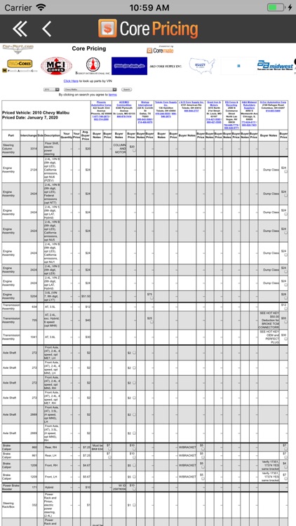 Core Pricing by Car-Part.com