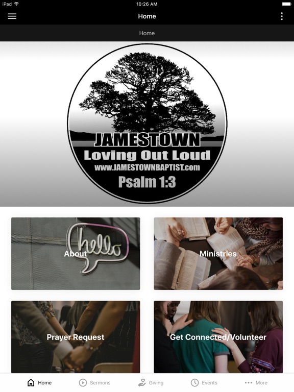 Jamestown Baptist Church iPad screenshot 1 - Lifestyle app