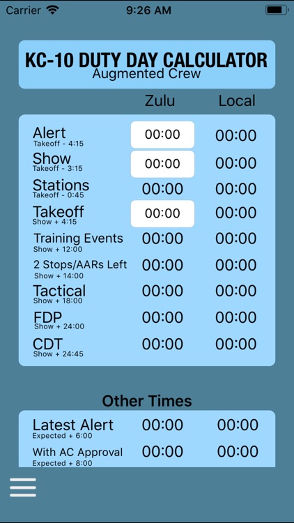 KC-10 Duty Day Calculator