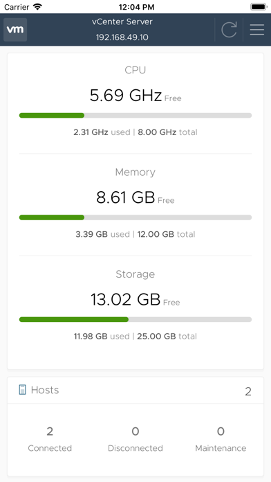 vSphere Mobile Client Screenshot