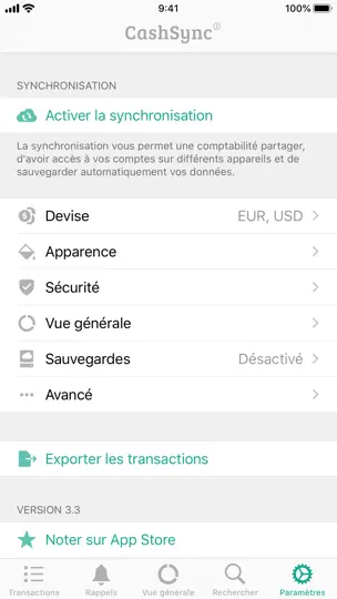 Capture d'écran de CashSync sur iPhone 8