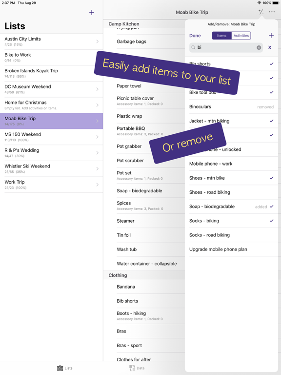 PackCheck Packing List iPad screenshot 4 - Travel app
