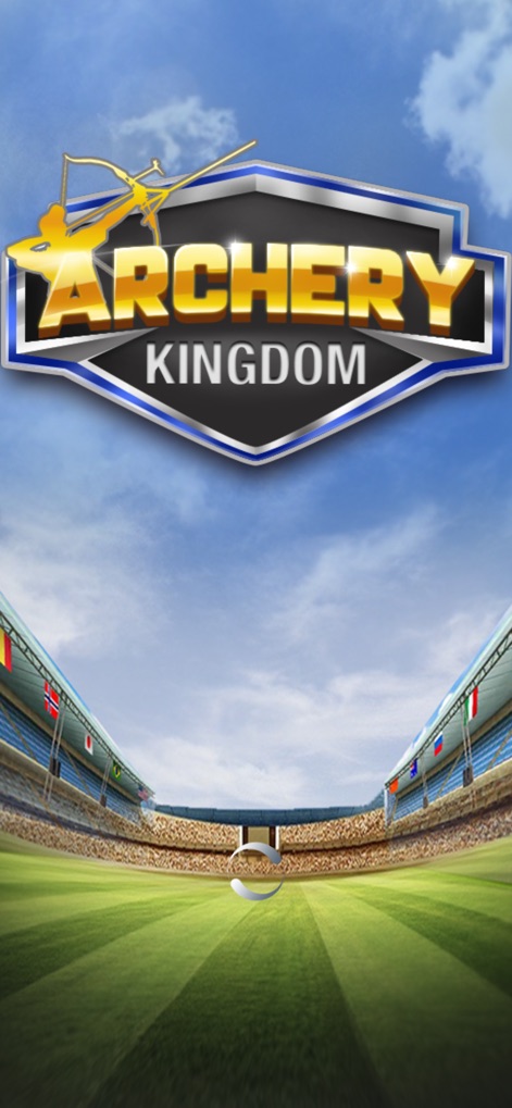 Arrow Master: Archery Game - The app showcases its distinctive Archery Kingdom branding against a dynamic stadium background, setting the stage for competitive play.