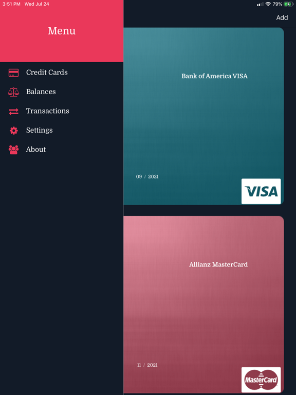 Credit Card Expenses Manager iPad screenshot