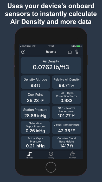 Screenshot #1 pour AirLab: Air Density & Altitude