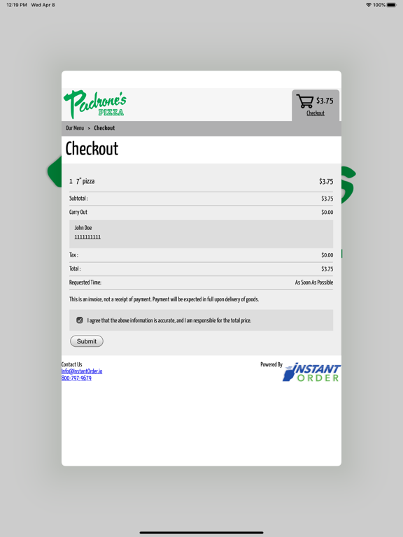 Padrone's Pizza iPad screenshot 5 - Food & Drink app
