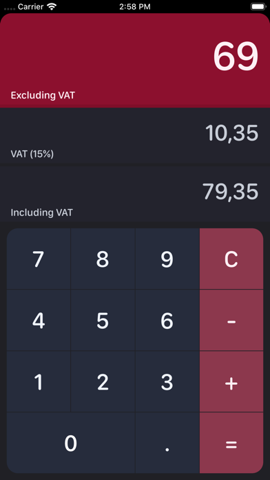 South African VAT Calculator Screenshot