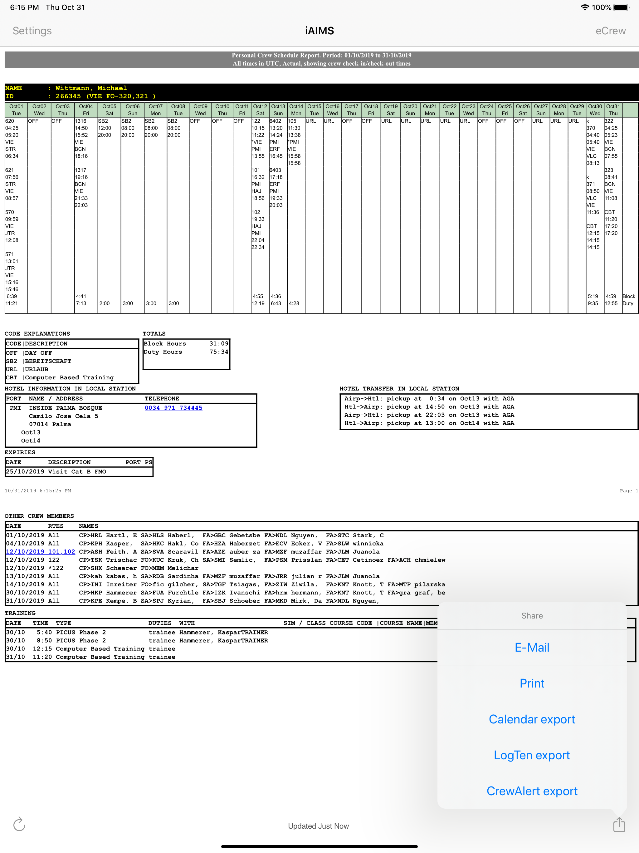 iAIMS Crew Roster Viewer