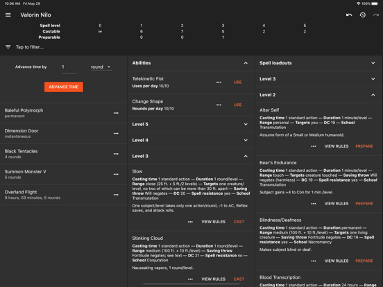 Screenshot #1 for Spell Tracker (Pathfinder 1e)
