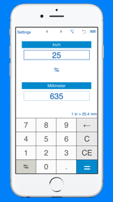 Inches to mm converter screenshot