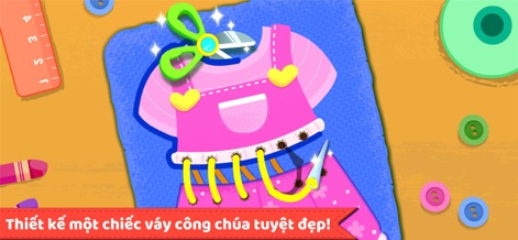 Baby Panda's Birthday Party - Children can design and assemble clothing, using tools like scissors to cut fabric and adding decorative buttons.