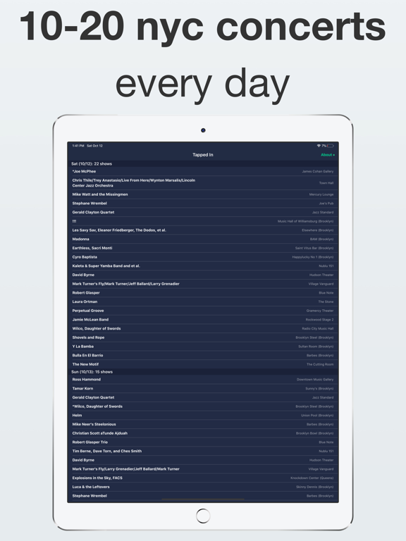 Tapped In – NYC Live Music iPad screenshot 1 - Music app