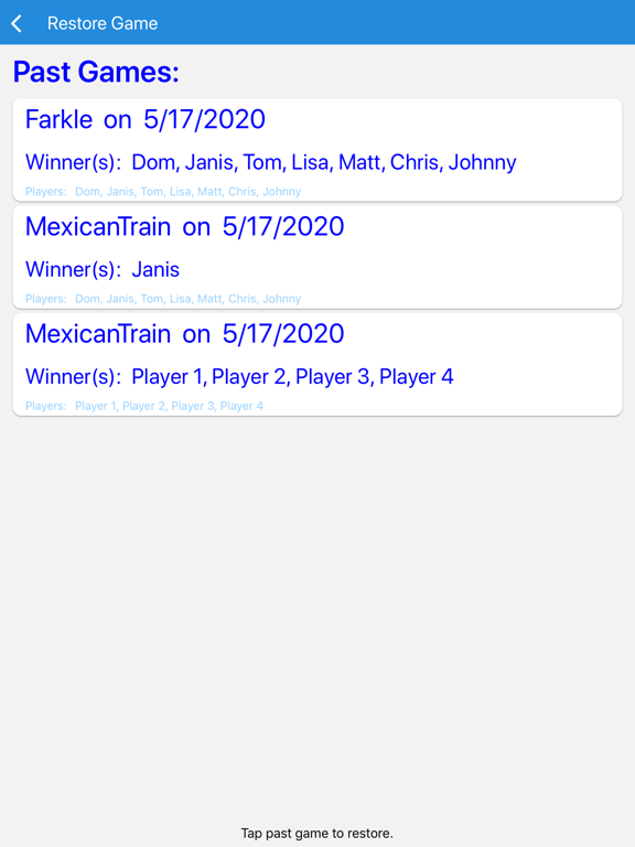 Family Scores iPad screenshot