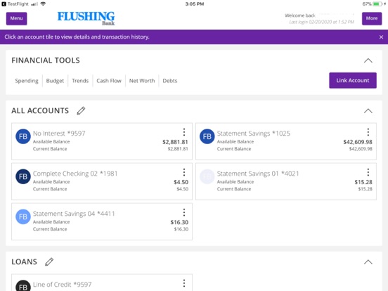 Flushing Bank Mobile Banking iPad screenshot 2 - Finance app
