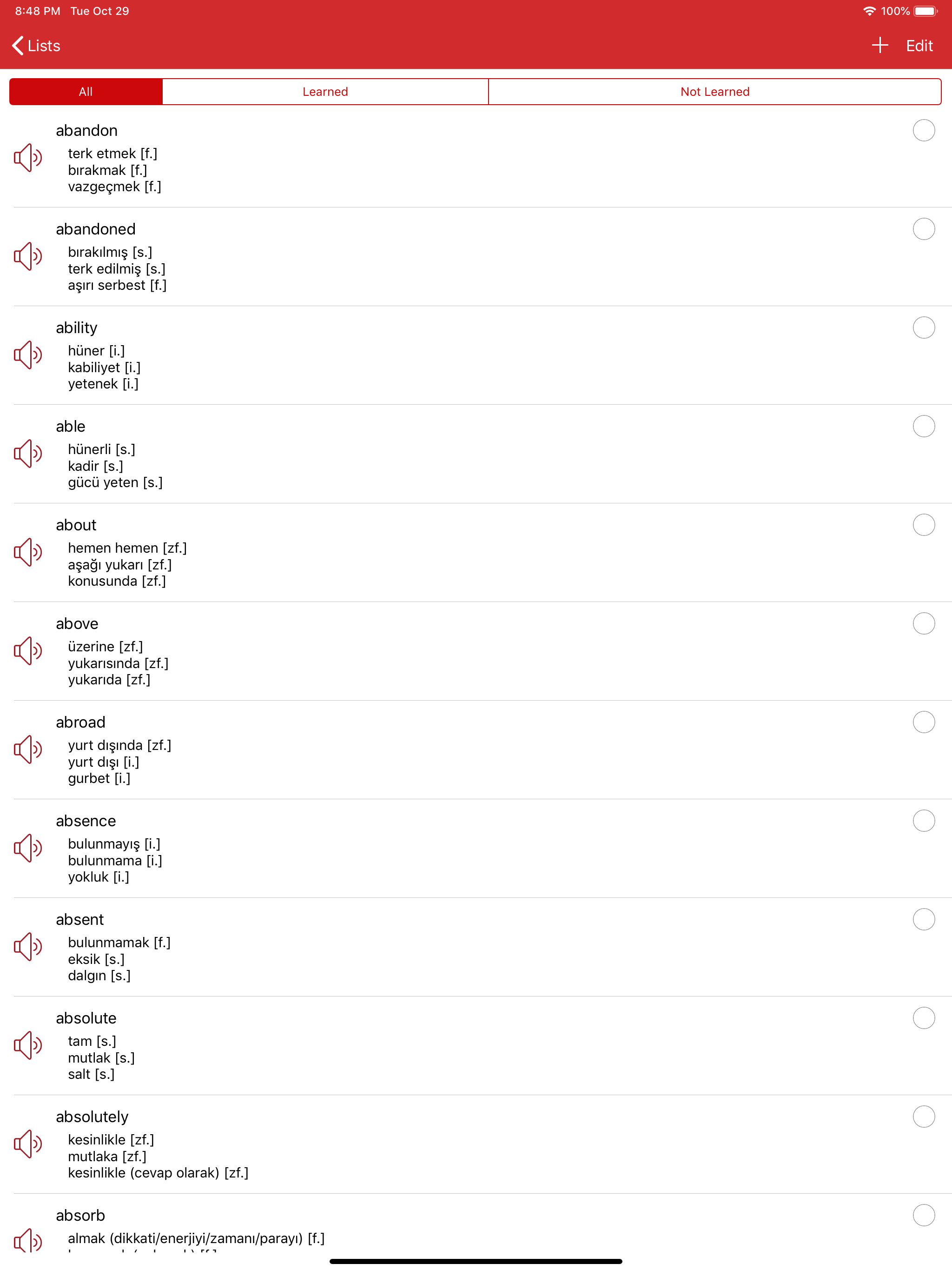 Tureng Vocabulary Notebook