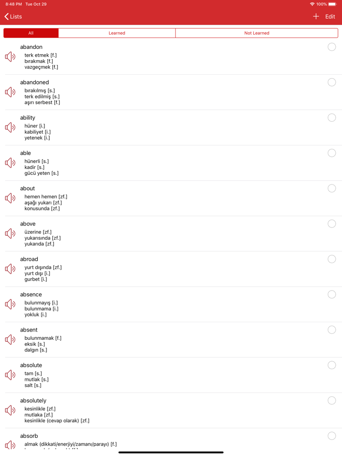 Tureng Vocabulary Notebook