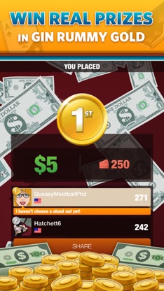 Gin Rummy Gold - Win Prizes! screenshot 1