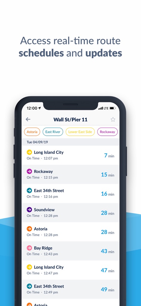NYC Ferry - Users gain access to up-to-the-minute information through the detailed route schedule list and precise real-time departure estimates.