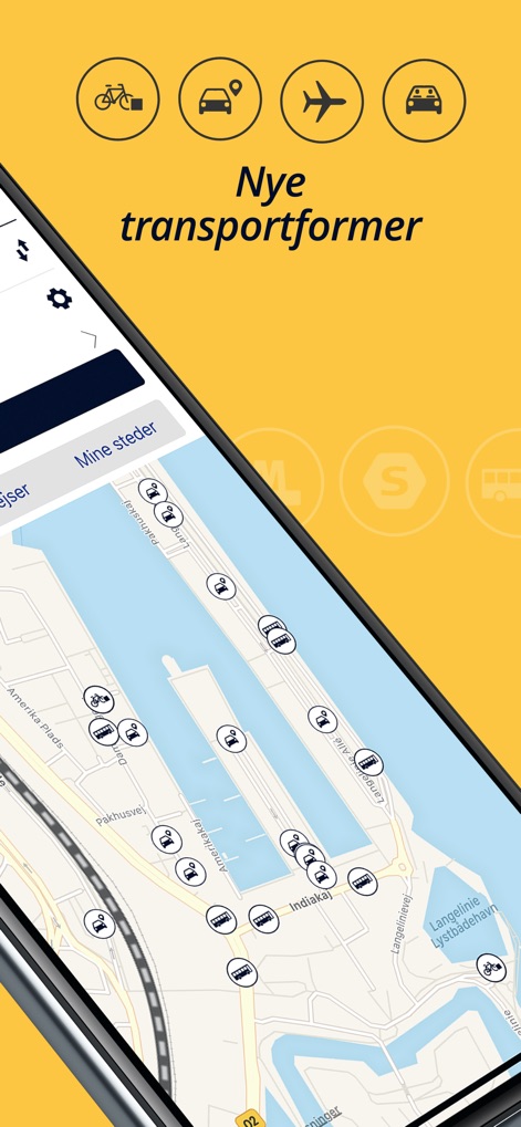 Rejseplanen - 自転車や自動車、飛行機を含む複数の交通手段を統合し、利用可能なサービスを地図上で視覚的に表示します。