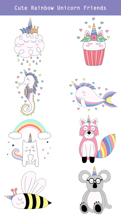 Cute Rainbow Unicorn & Friends